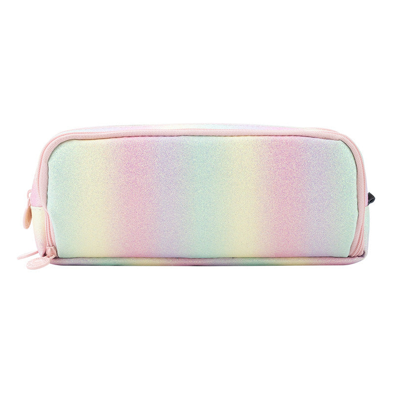 Wholesale Large Capacity Double Window Rainbow Multi-layer Leather Pencil Case