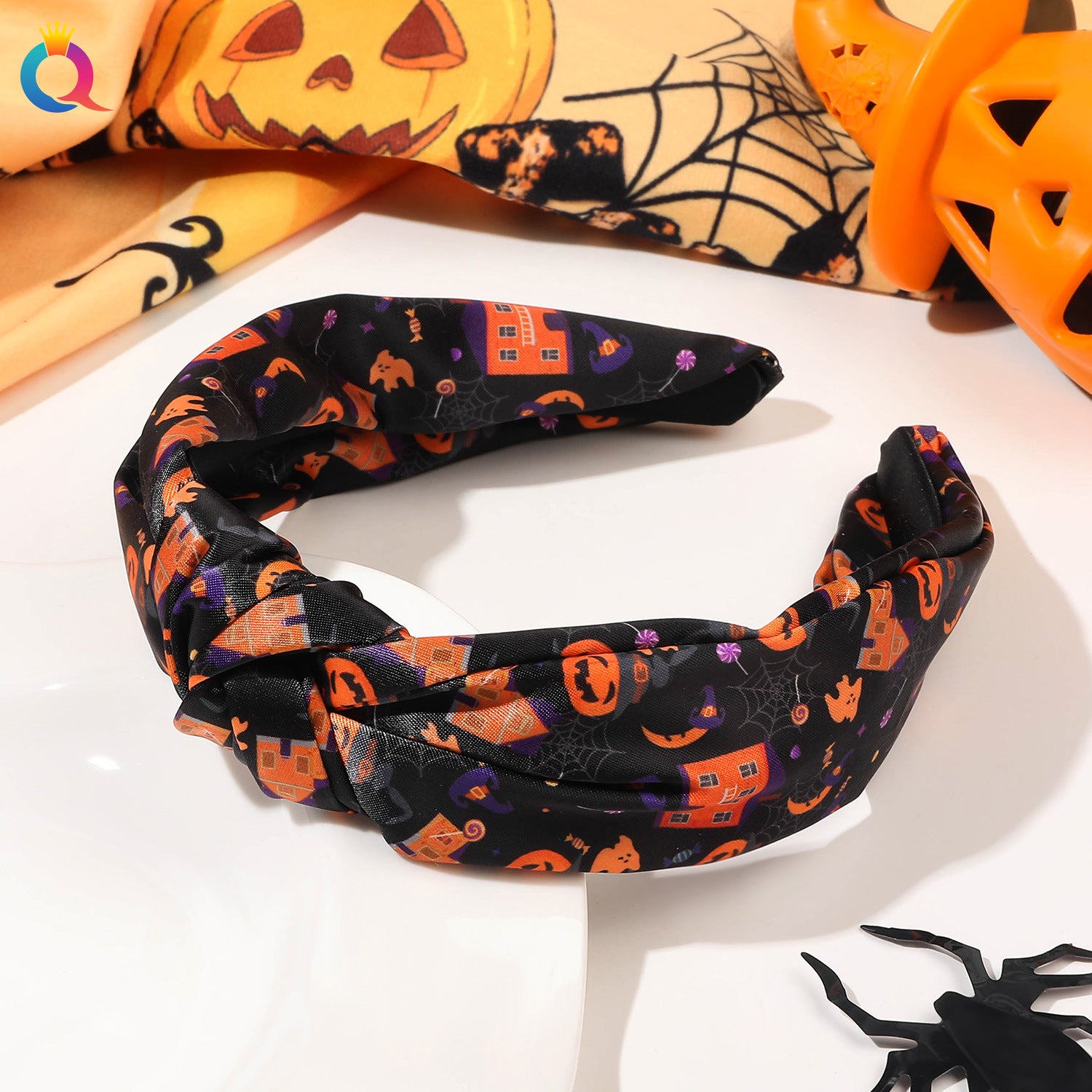 Wholesale Halloween Pumpkin Knotted High Skull Headband
