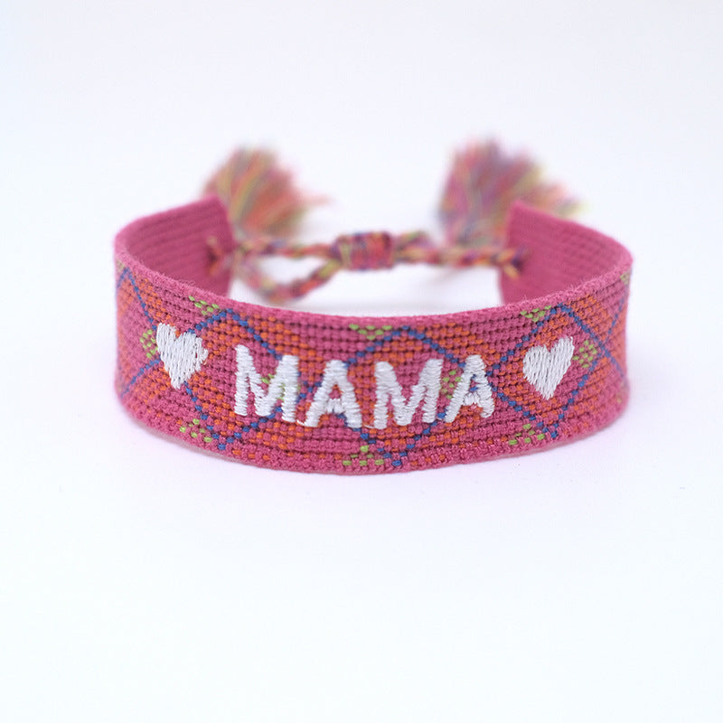 Wholesale Mother's Day MAMA Fabric Woven Bracelet