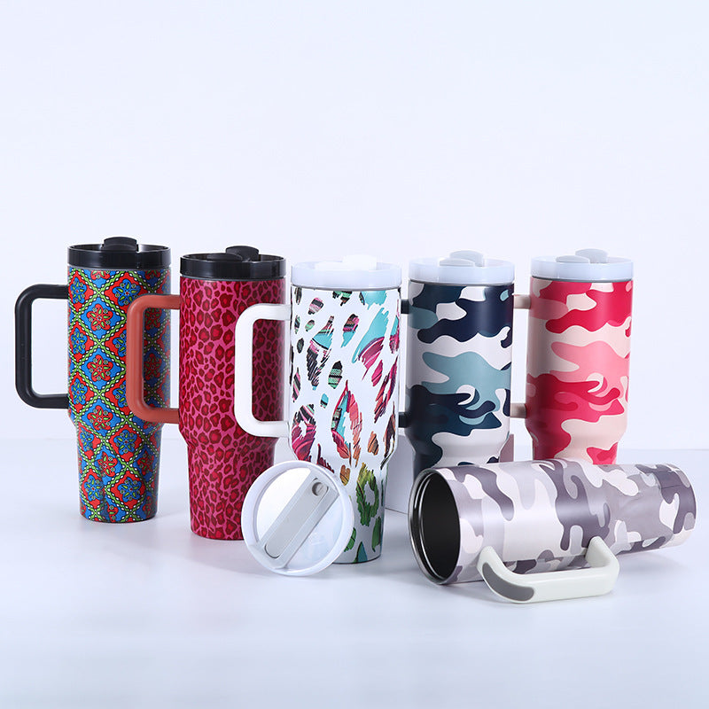 Wholesale Tumbler 40oz Stainless Steel Camouflage Leopard Print Car Portable Straw Thermos Cup Ice Bullies Cup