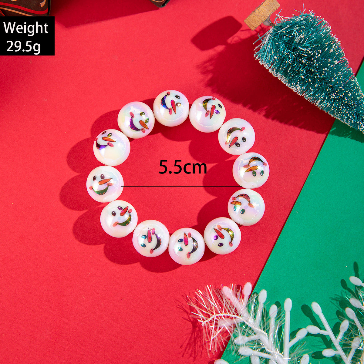Wholesale Christmas Snowman Bell Print Resin Large Round Bead Elastic Bracelet