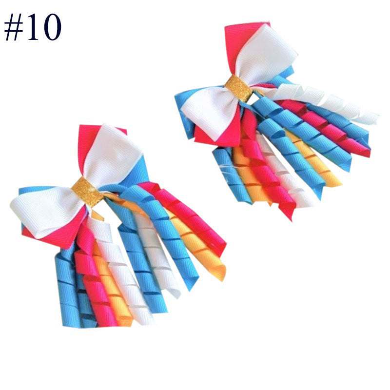 Wholesale 5pcs Bow Curl Ribbon Children's Christmas Independence Day Hair Clip