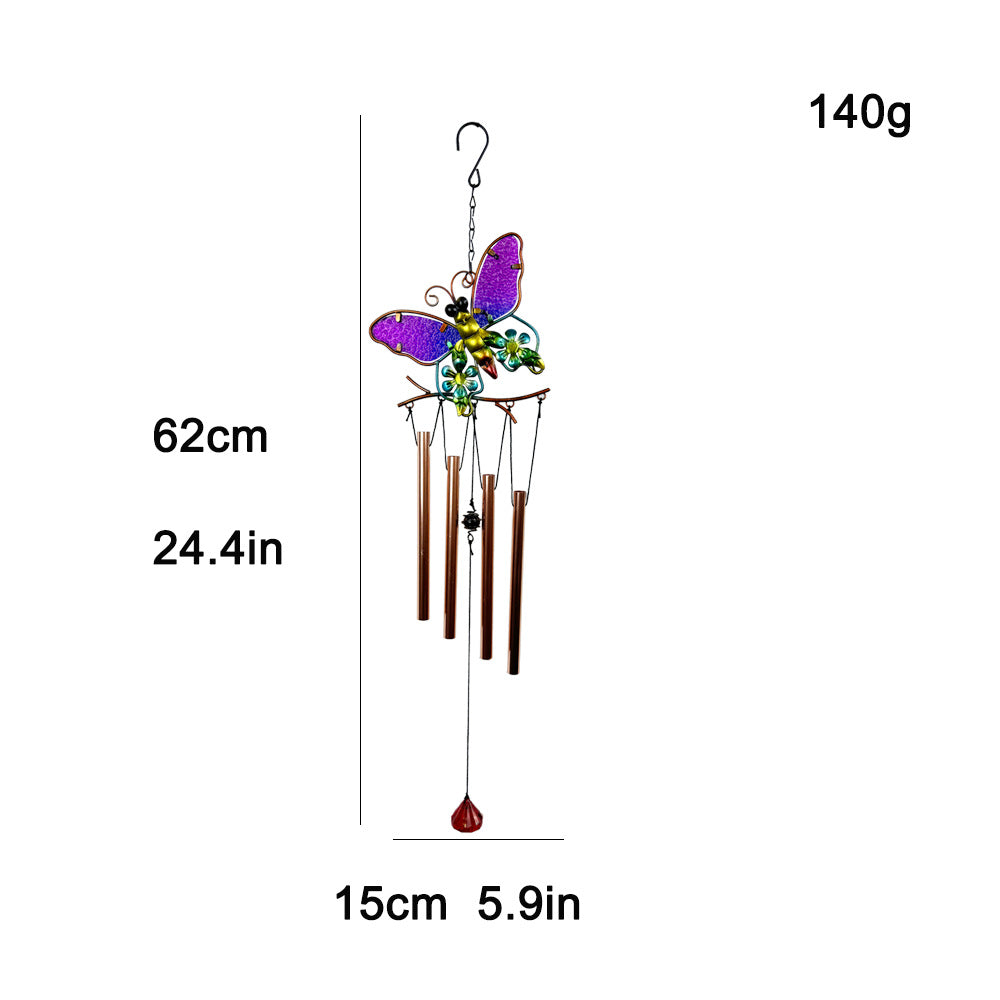 Wholesale Metal wrought iron wind chime glass painted pendant