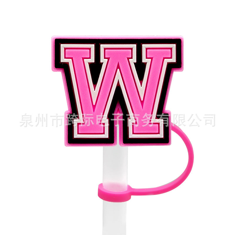 Wholesale 10MM Pink English Letter DIY Decoration Accessories Straw Sleeve Silicone Dust Plug