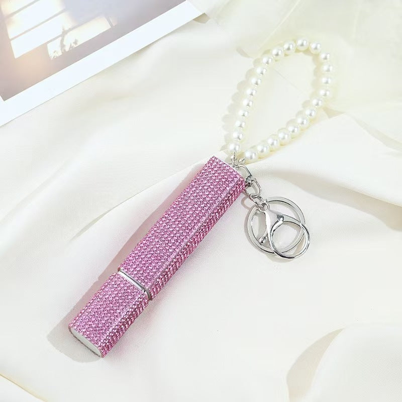Wholesale Diamond-studded creative 10ml perfume bottle keychain