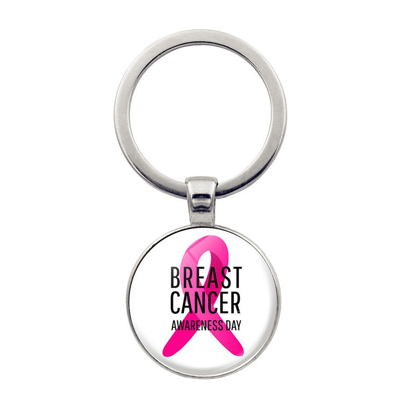 Wholesale Breast Cancer Powder Ribbon Promotion Zinc Alloy Key Chain