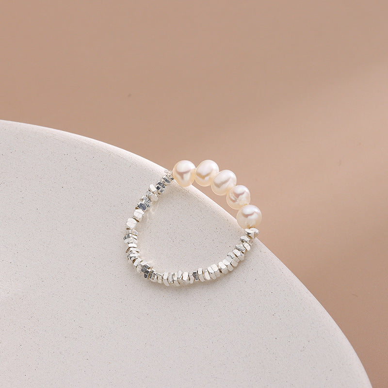 Anillo de perla plateada irregular roto y irregular al por mayor