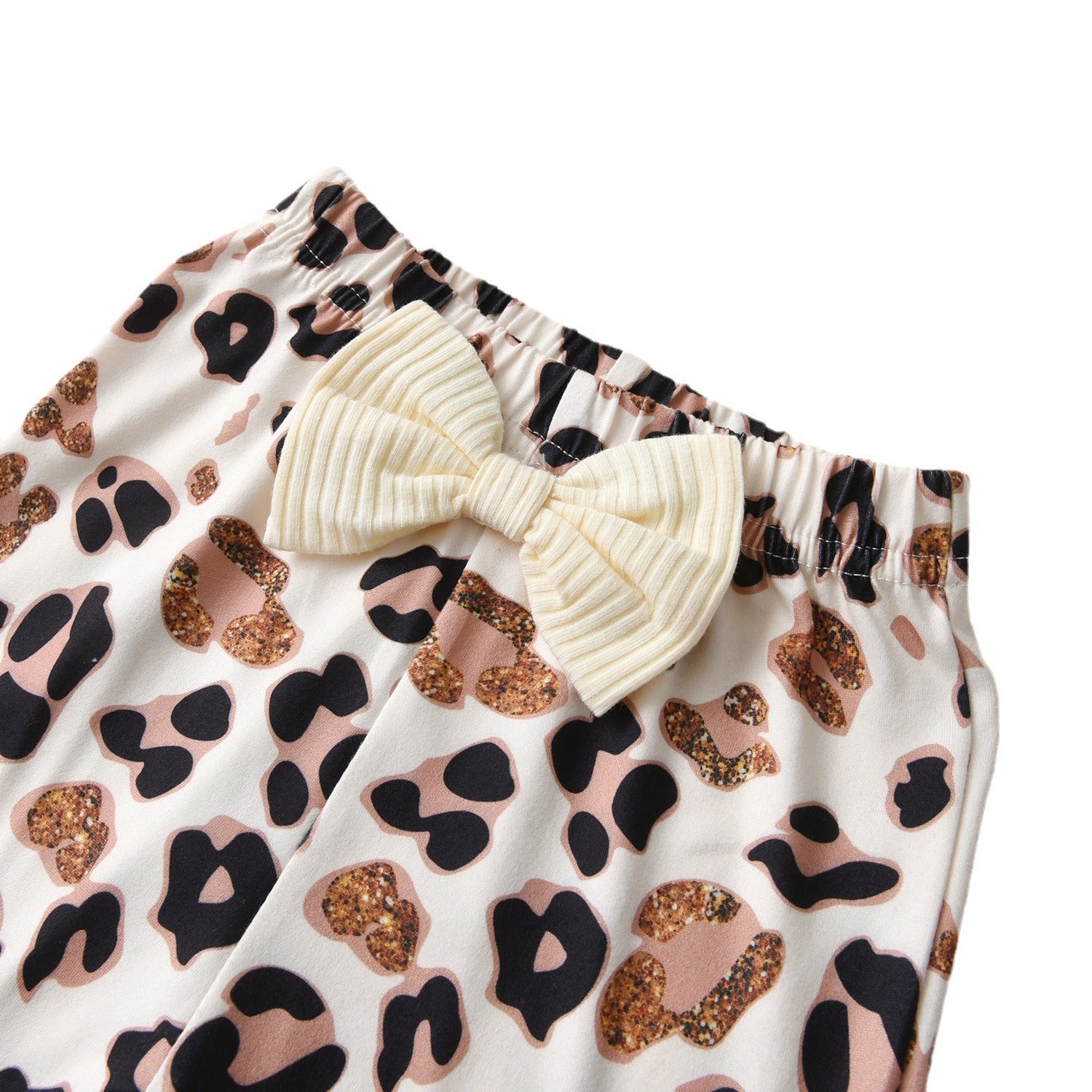 Wholesale Cotton Children's Tops Leopard Print Flared Pants Set