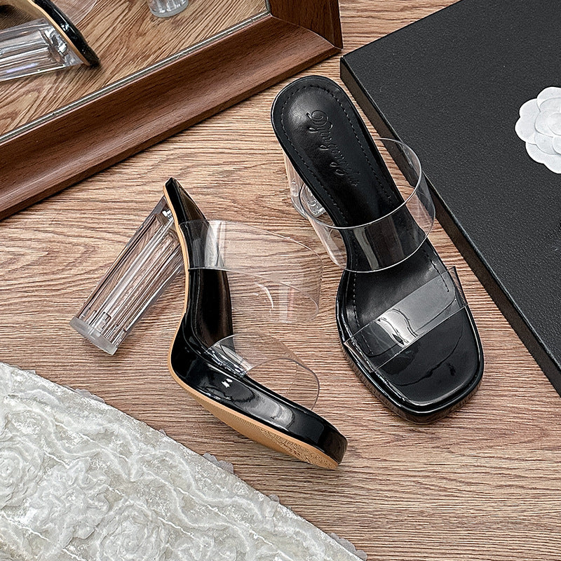 Wholesale Waterproof chunky heel strap crystal sandals thick bottom sandals for outer wear