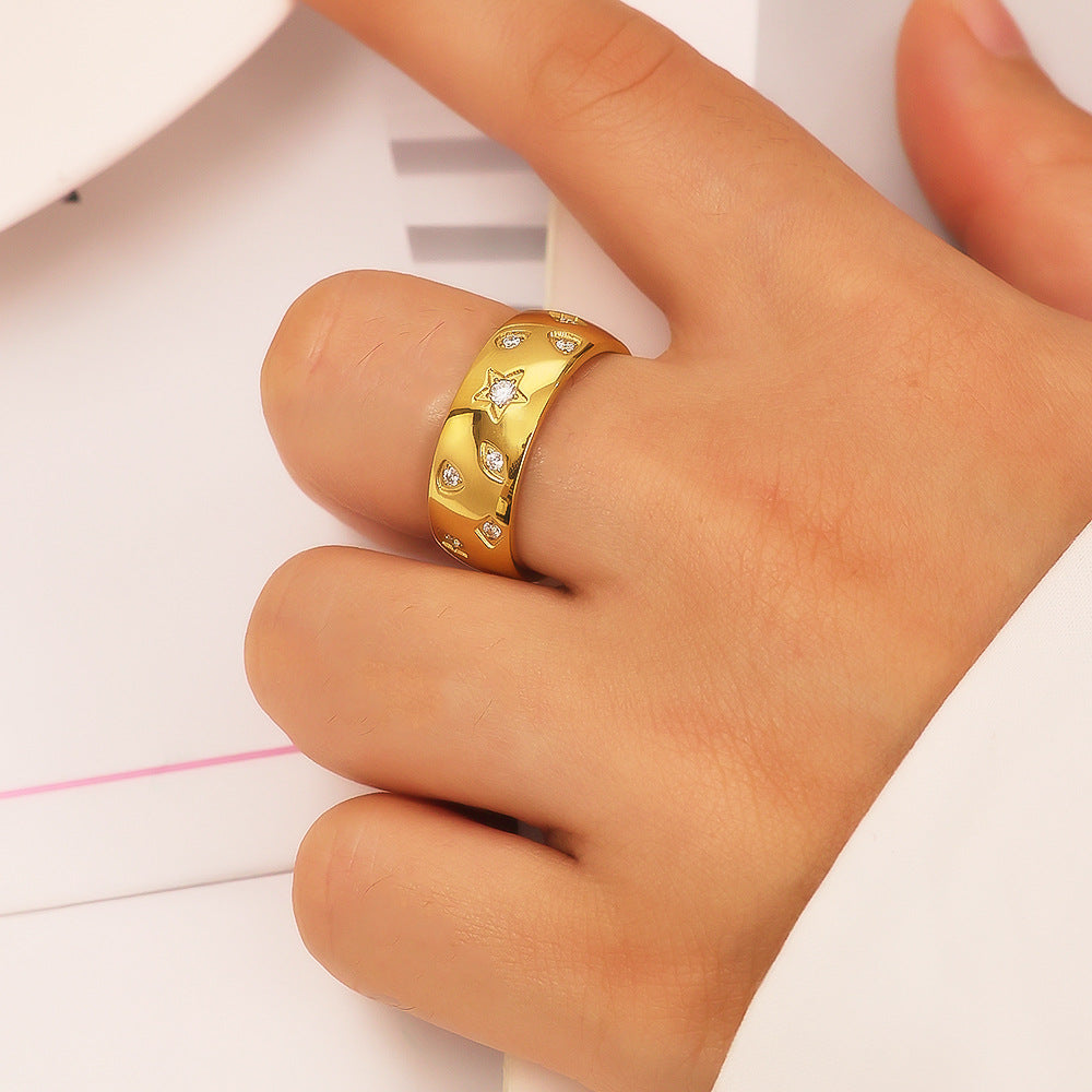 Wholesale 18k Gold Plated Zircon Inlaid Titanium Steel Star Ring