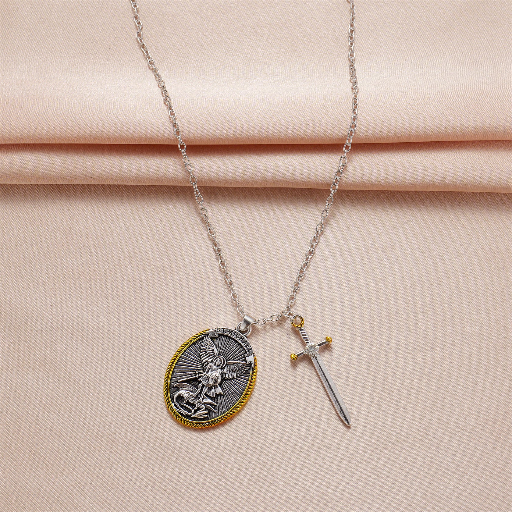 Wholesale Circular Shield Sword Alloy Necklaces