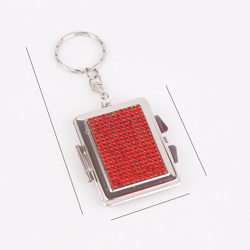 Wholesale Metal Rectangular Mirror Keychain Outdoor Easy to Carry Diamond Mini Cosmetic Mirror Pendant