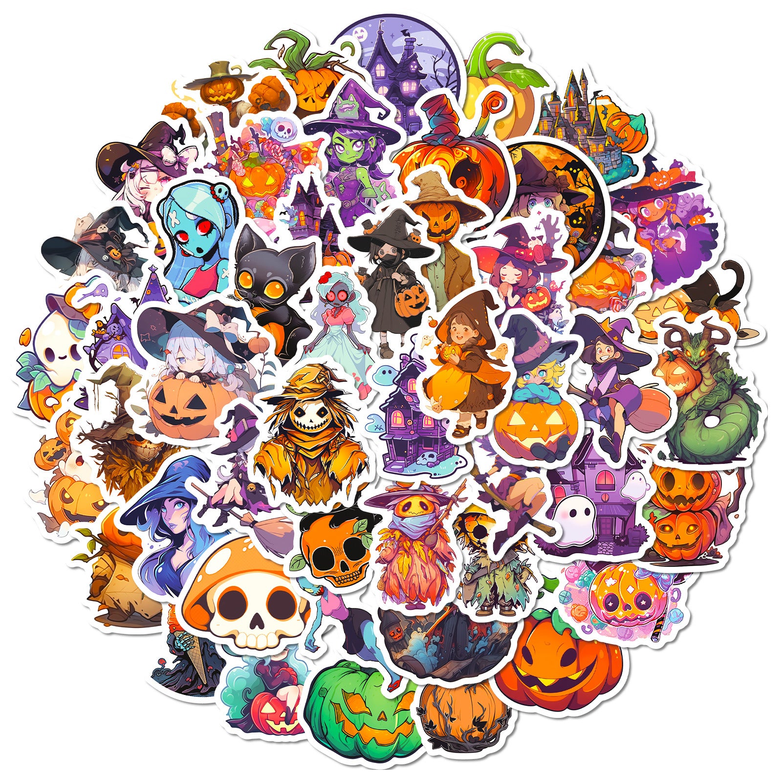 Wholesale of 50 Children's Cartoon Graffiti Pumpkin Ghost Witch Bat Halloween Carnival Stickers