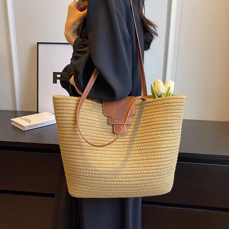 Wholesale Simple Joker Large-capacity Cotton Woven Bag Seaside Holiday Beach Bag