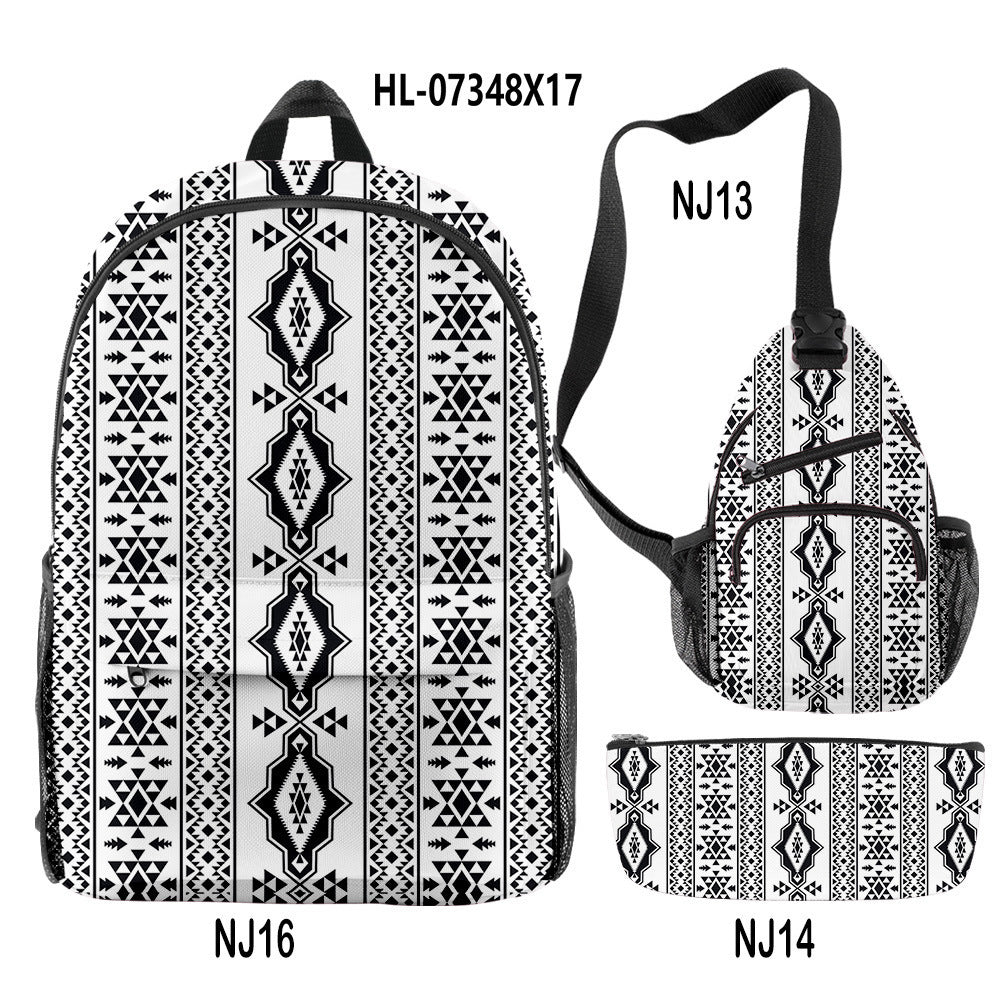 Wholesale Oxford Fabric Aztec Pattern Backpack Shoulder Bag Pencil Case Set