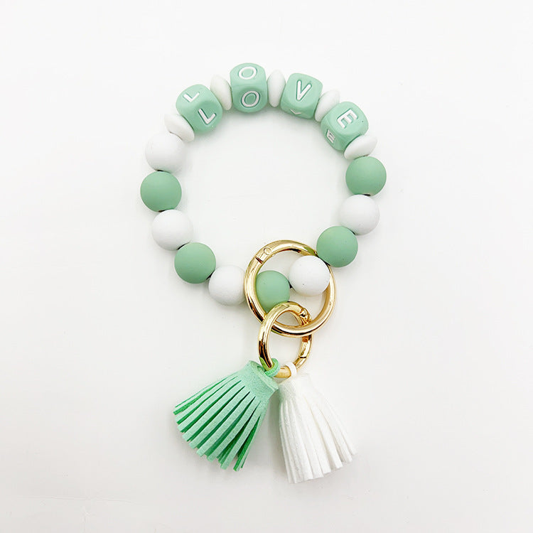 Wholesale Colorful Silicone LOVE Beaded Tassel Wrist Keychain