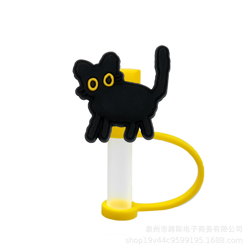 Wholesale 10PCS/PACK  Cute Cartoon Black Cat Silicone Straw Cap