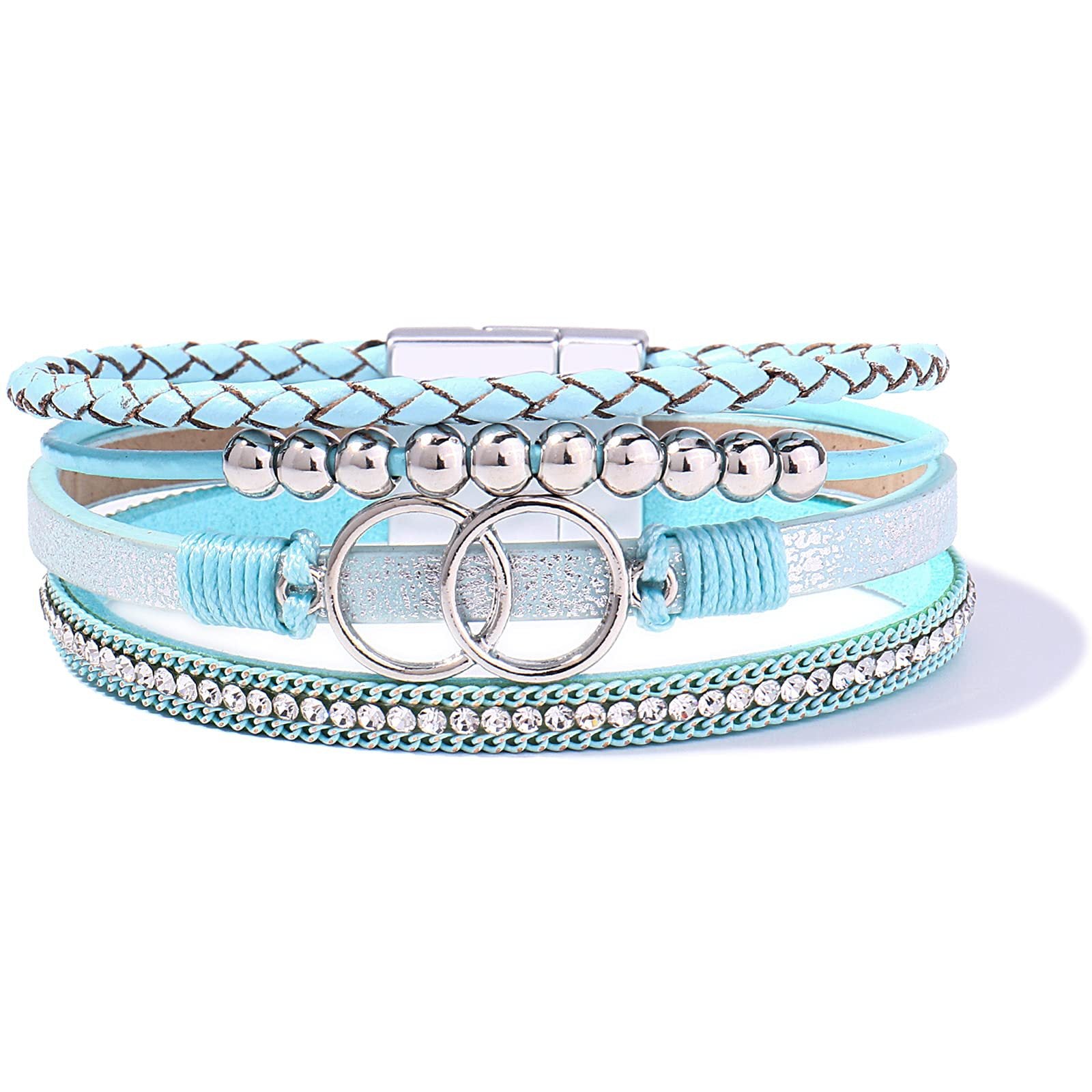 Wholesale Handmade Magnetic Clasp Diamond Encrusted Leather Bracelet