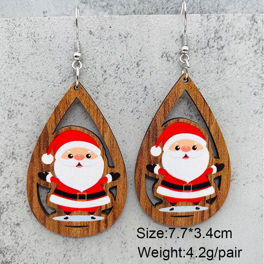 Wholesale Santa Claus Bells Red Car Water Drop Wooden Earrings
