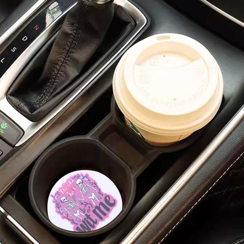 Wholesale Couple Love Heart Crane Santa Claus Skull Pattern Water Absorbent Round Leather Coaster