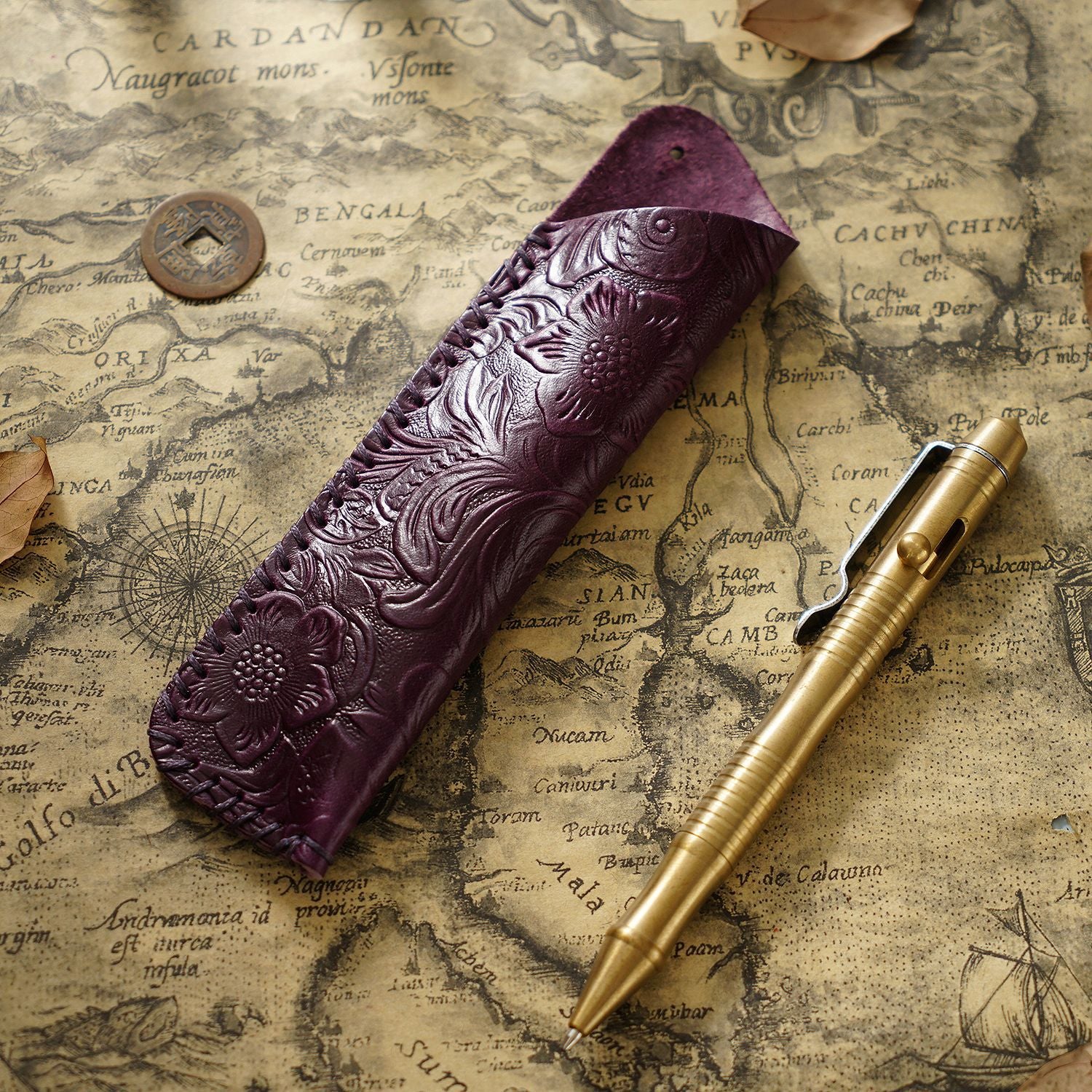 Wholesale Vintage handmade top layer cowhide leather pen case