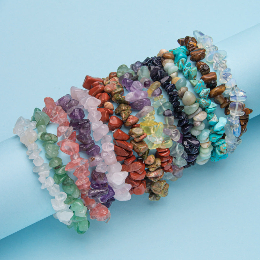 Wholesale natural stone crystal agate colorful gravel elastic bracelet