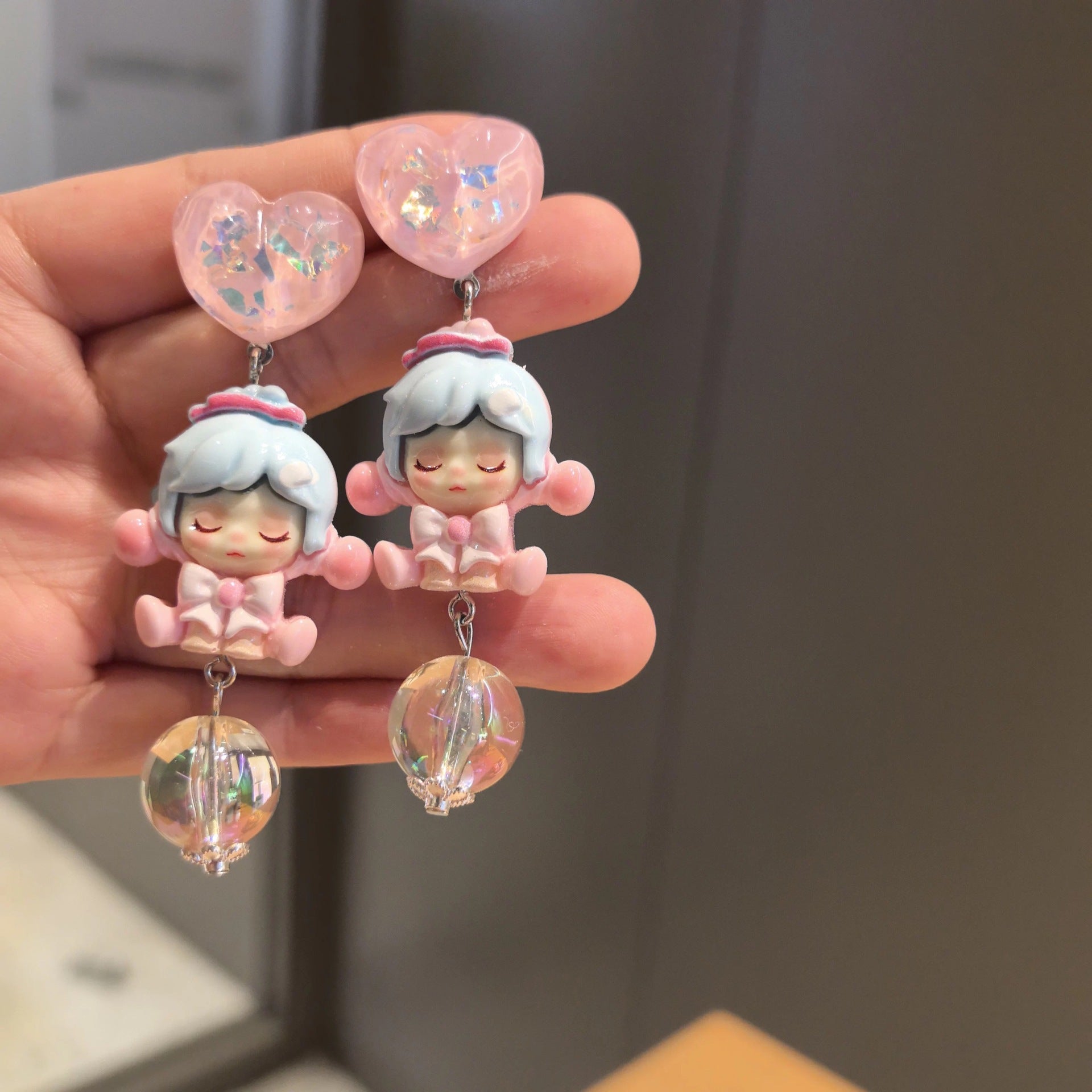 Wholesale personality 925 silver needle tide play pink love cute