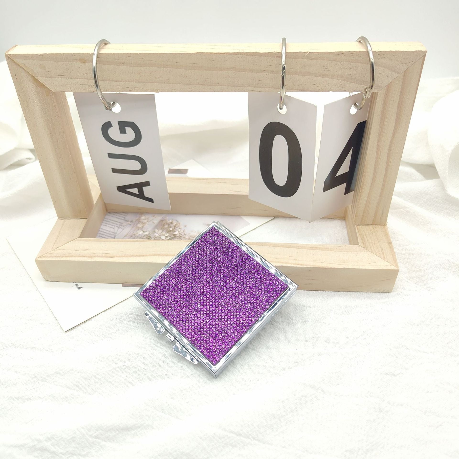 Wholesale fashion block metal cross-border rhinestone fashion folding makeup mirror