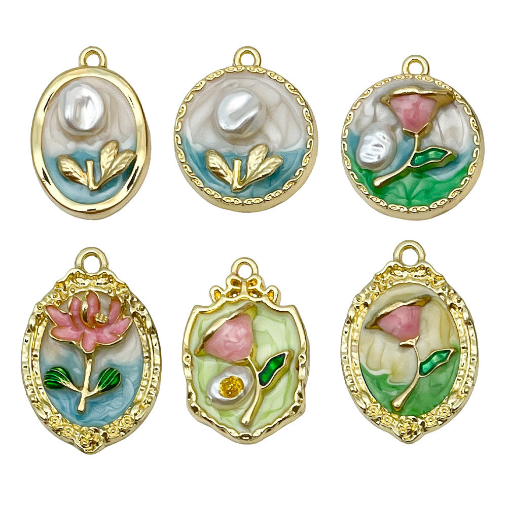 Wholesale Oil Painting Ocean Series DIY Alloy Oil Drop Pendant Necklace Earrings