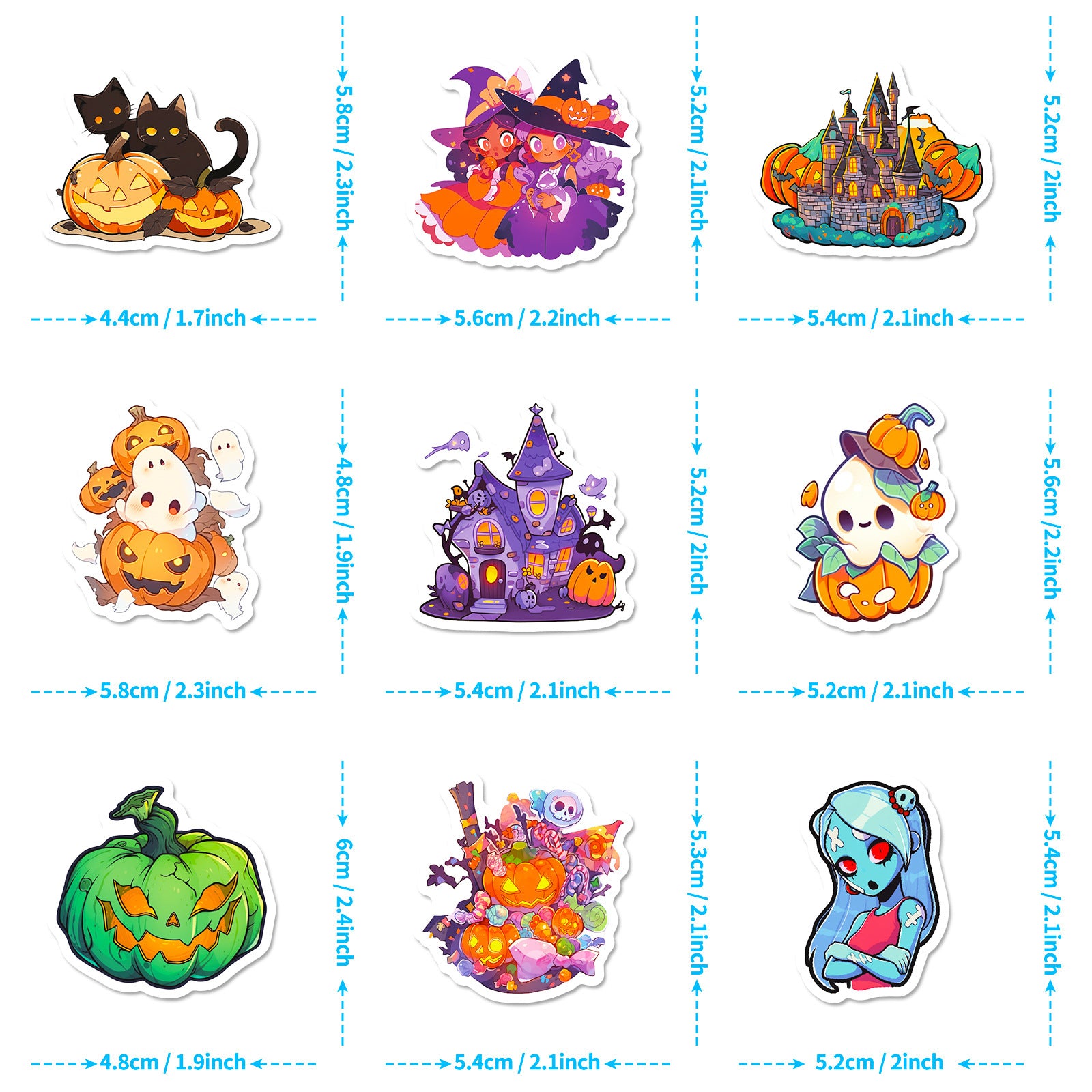 Wholesale of 50 Children's Cartoon Graffiti Pumpkin Ghost Witch Bat Halloween Carnival Stickers