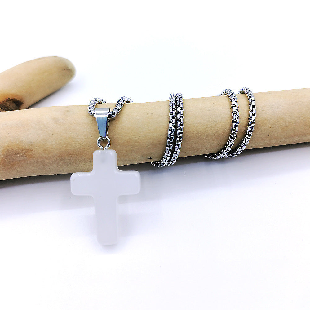 Wholesale Natural Stone Cross Pendant Necklace