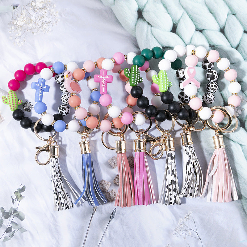 Wholesale Silicone Beaded Bracelet Keychain
