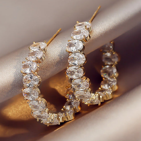 Wholesale Silver Pin C Shape Diamond Alloy Earrings