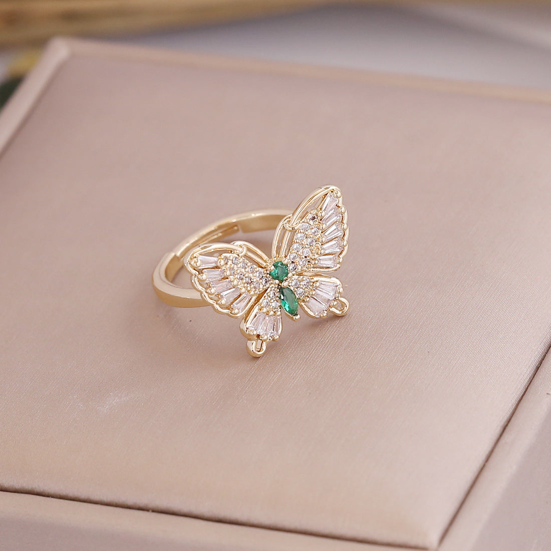 Wholesale Copper 18K Gold Multicolor Zircon Butterfly Ring