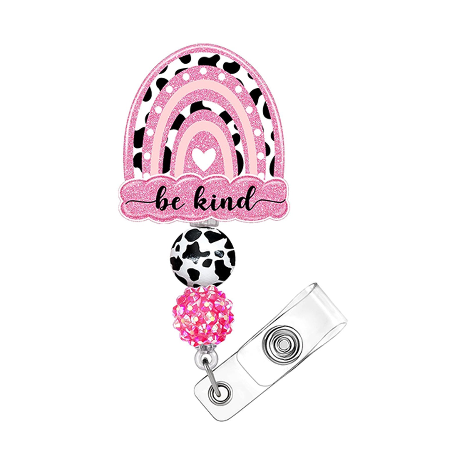 Wholesale Badge Reels Rainbow Cow Acrylic Beaded Ball Badge Scroll Retractable Keychain