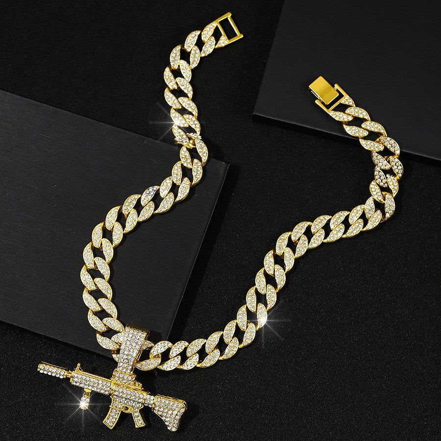 Wholesale Diamond Gun Pendant Alloy Necklace