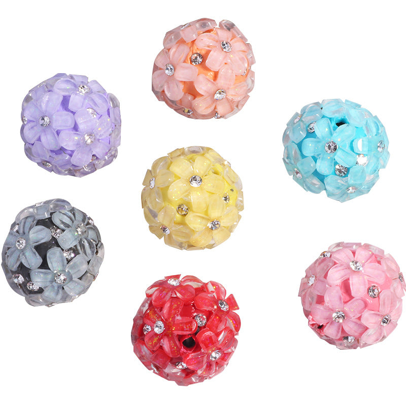 Wholesale 5pcs/pack DIY small  flower ball polymer clay straight hole beads