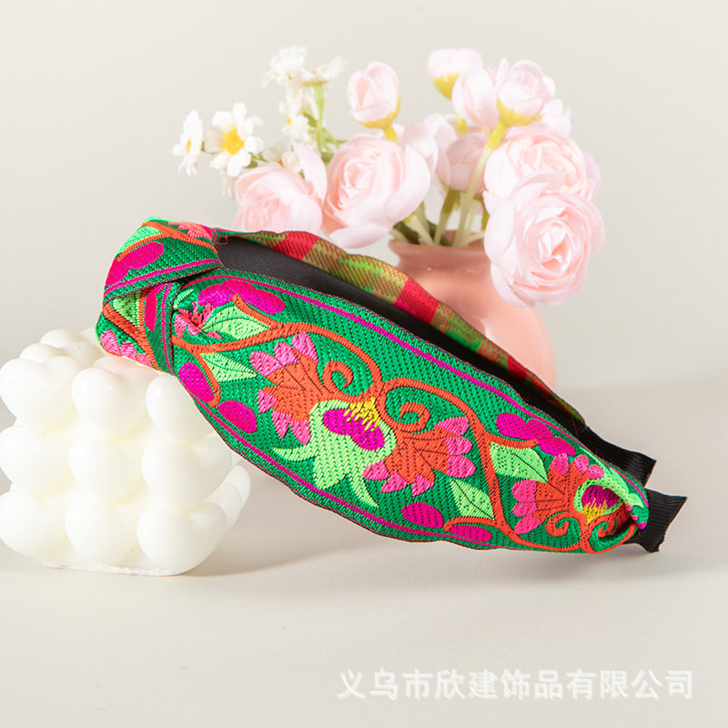 Wholesale Gold Thread Embroidered Retro Knot with Teeth Anti Slip Headband