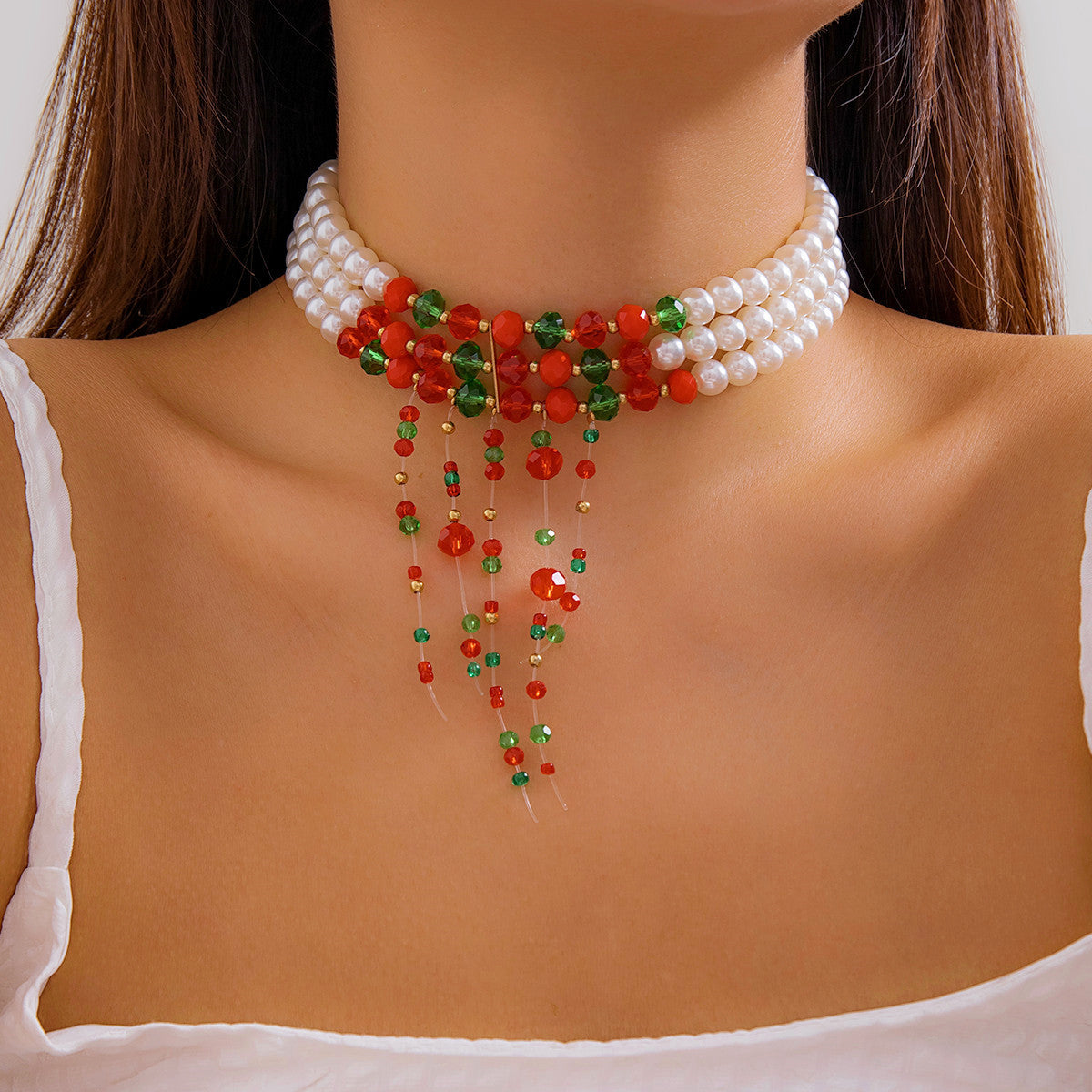 Wholesale Christmas Retro Gothic Tassel Round Bead Multi-layer Necklace