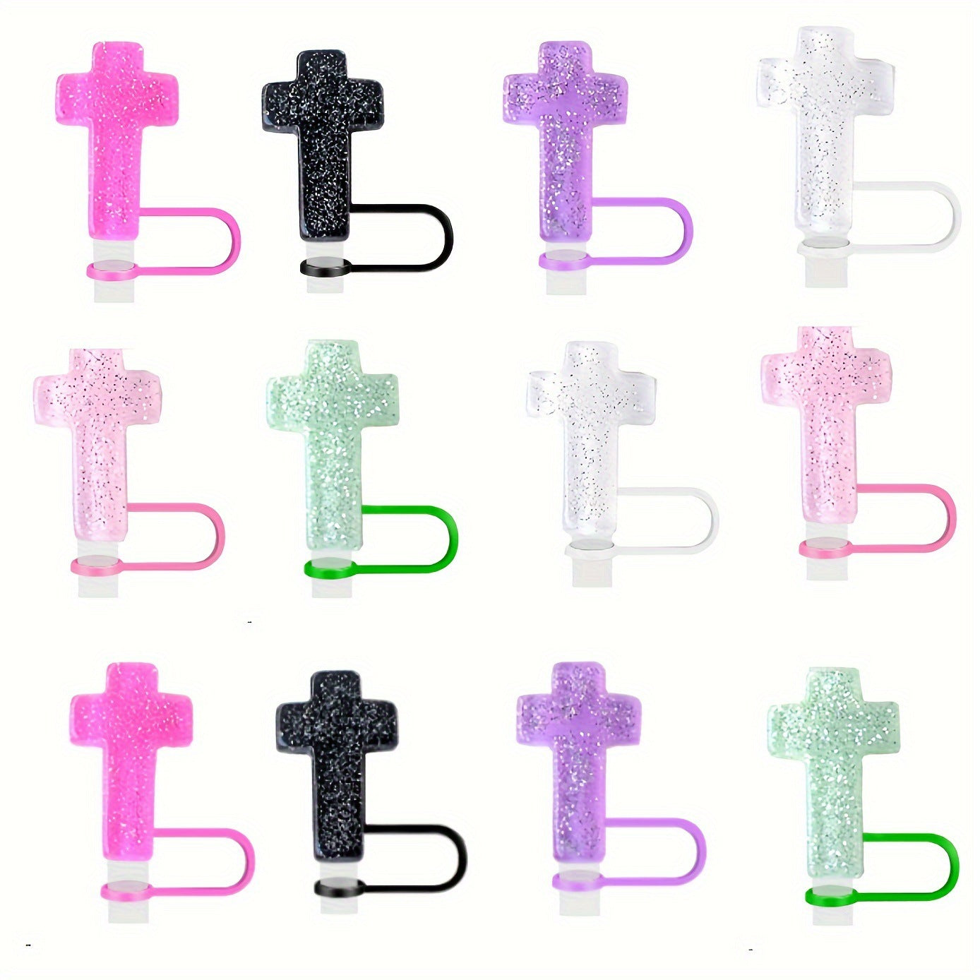 Wholesale 5pcs Transparent Glitter Cross Resin Straw Plug