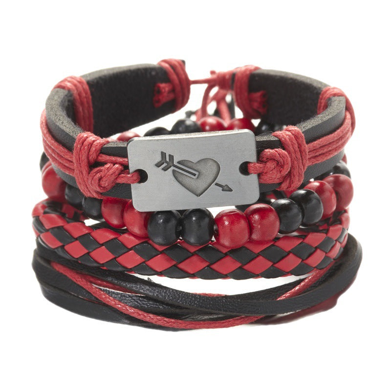 Peads de madera creativos al por mayor pulsera de cuero trenzado de plumas cruzadas