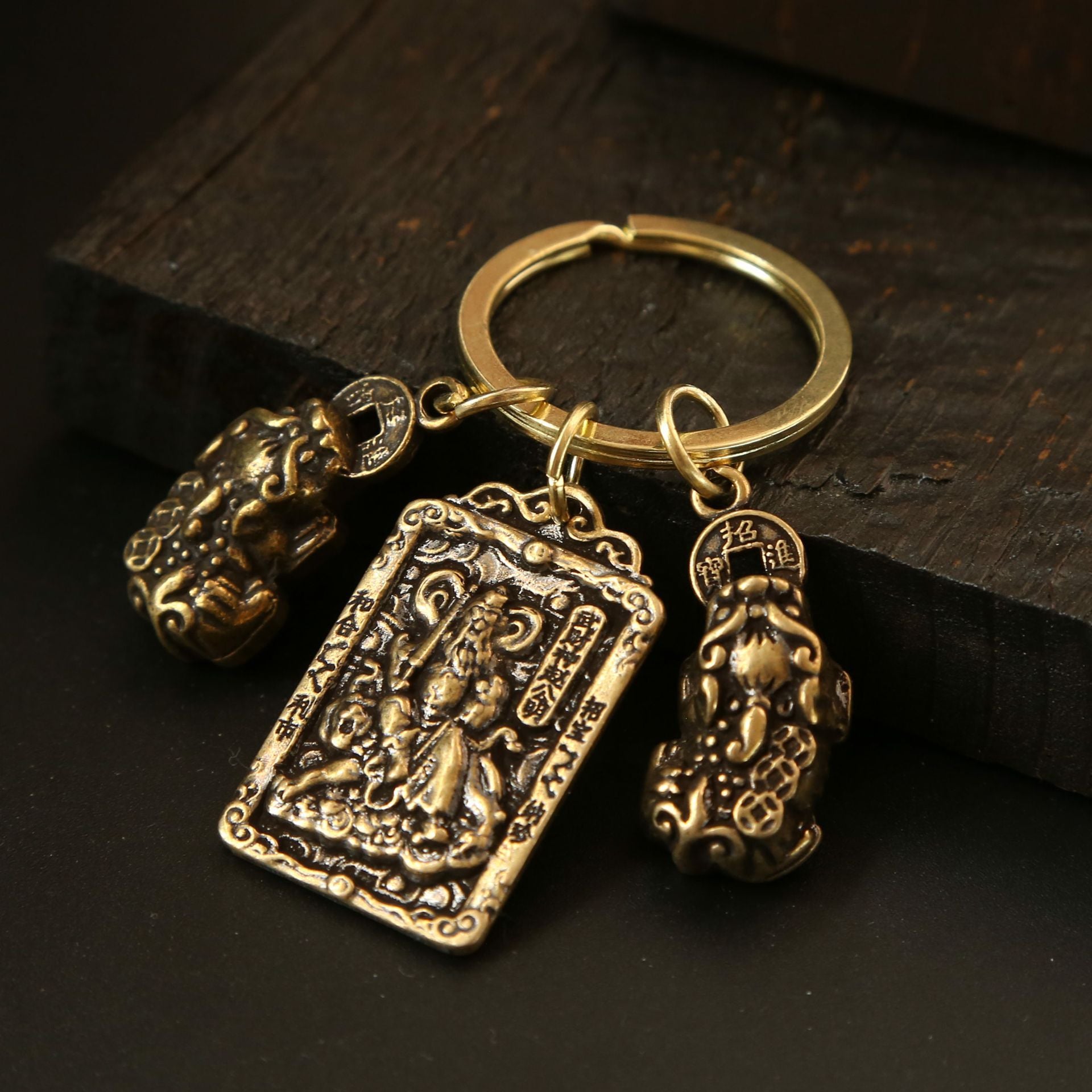 Wholesale Brass Biting Money Pixiu Twelve Zodiac Key Chain Set
