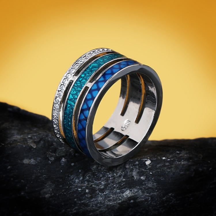 Wholesale Geometric Hollow Enamel Color Matching Copper Ring Set