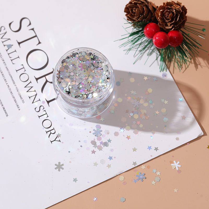 Wholesale DIY Christmas Colors Snowflake Stars Christmas Tree Flow Hemp Dropping Glue Mixed Glitter