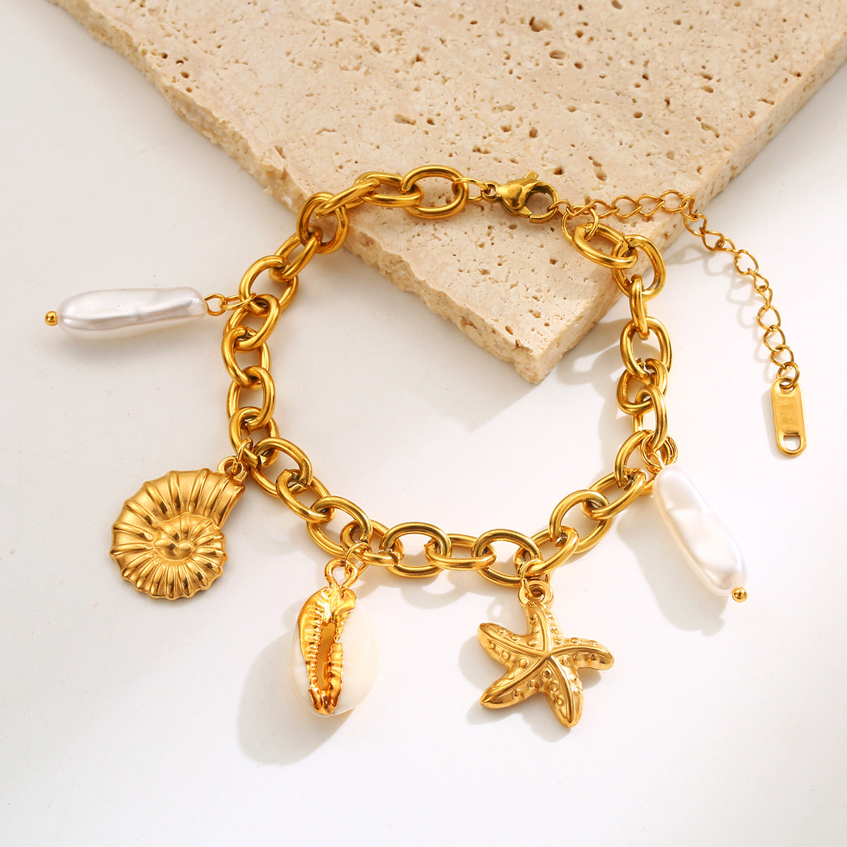 Wholesale marine element titanium steel bracelet inlaid pearl non-fading bracelet