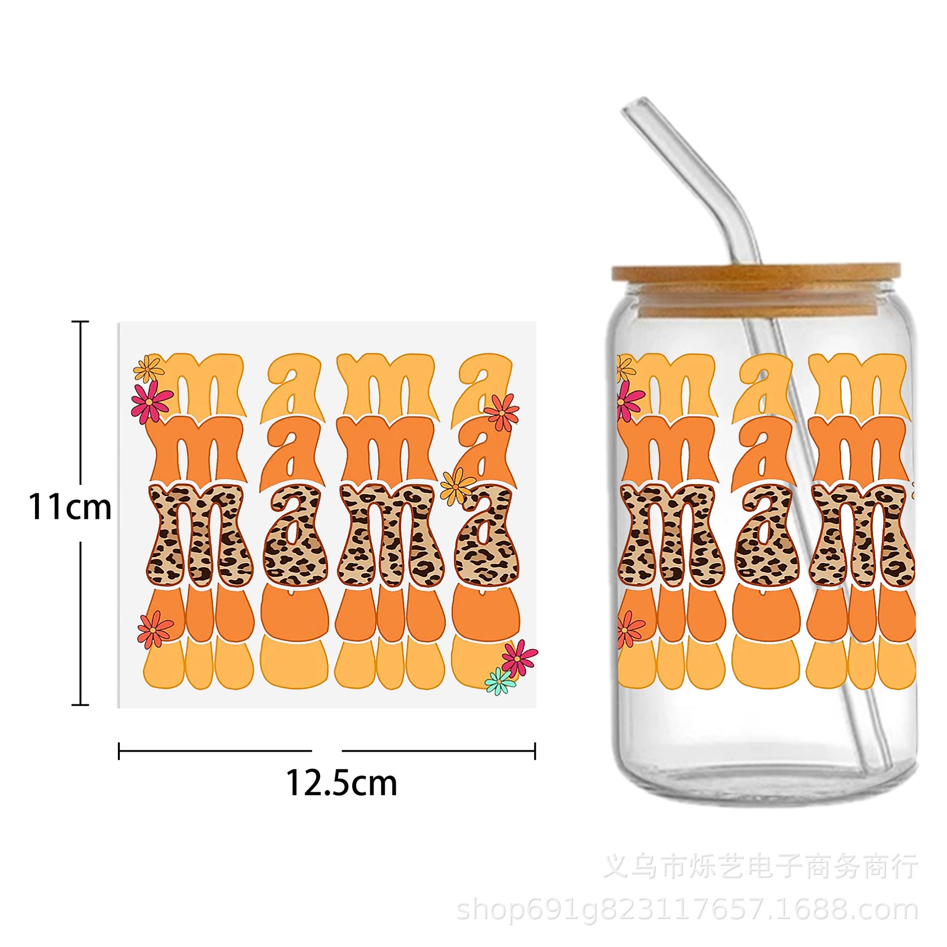 Wholesale 5pcs Mother's Day Flower Series Transparent UV DTF Transfer Crystal Cup Sticker wraps