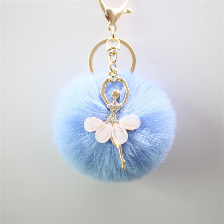 Wholesale 5pcs Cute Rhinestone Angel Ballerina Girl Pom Pom Keychain