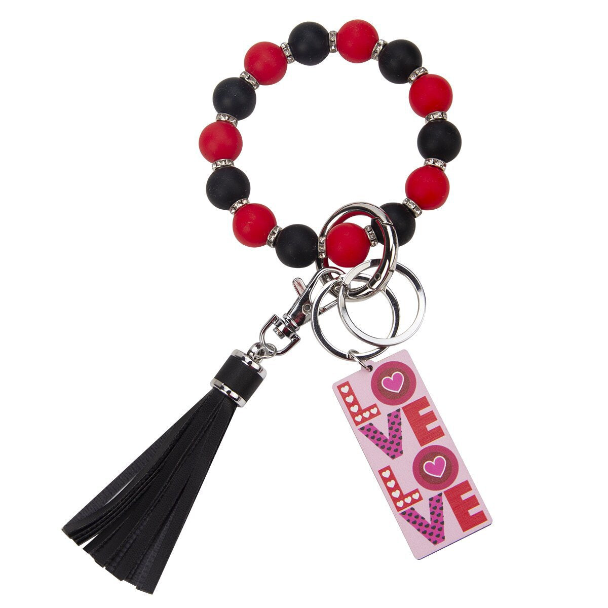 Wholesale Valentine's Day LOVE Colorful Love Wood Silicone Beaded Wrist Keychain