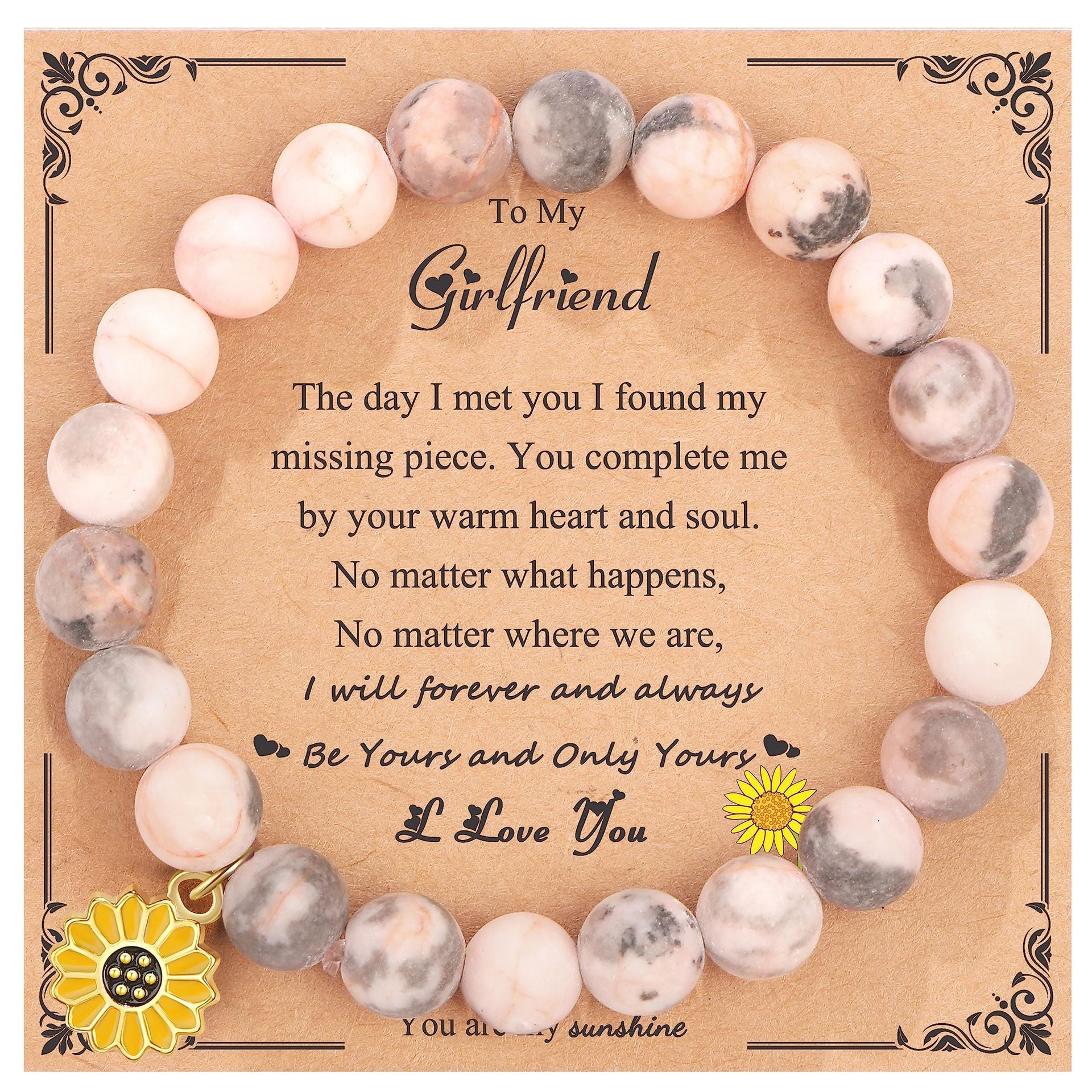 Wholesale Pink Zebra Stone Sunflower Bracelet