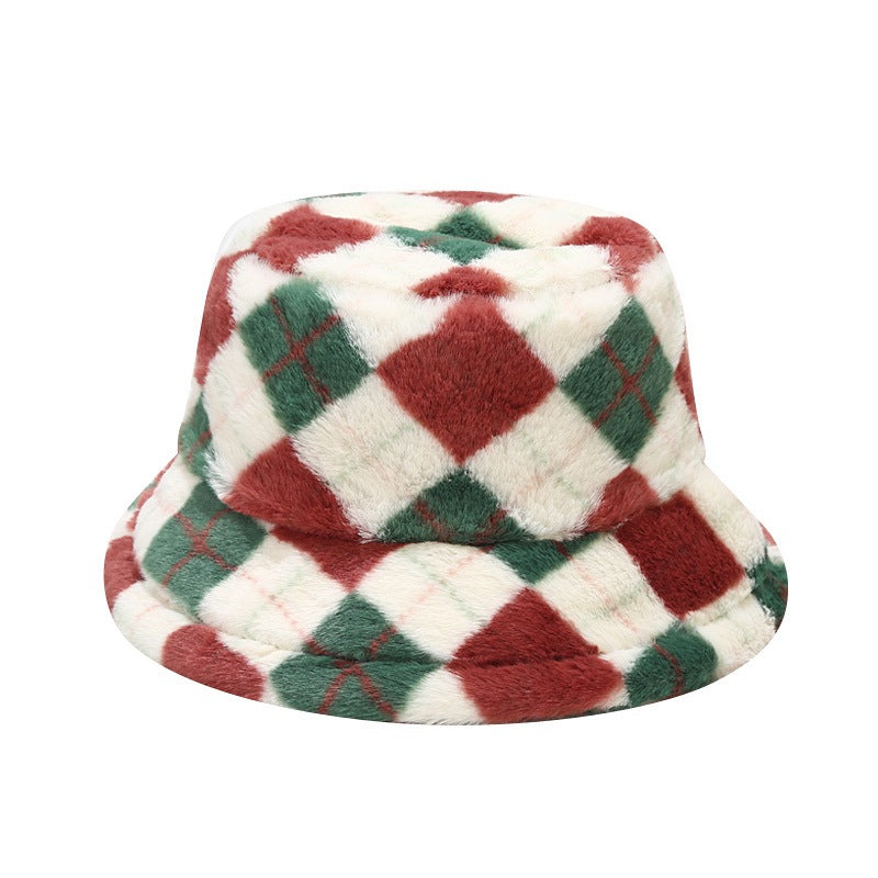 Wholesale Cotton Winter New Contrasting Color Plaid Thickened Warm Fisherman Hat